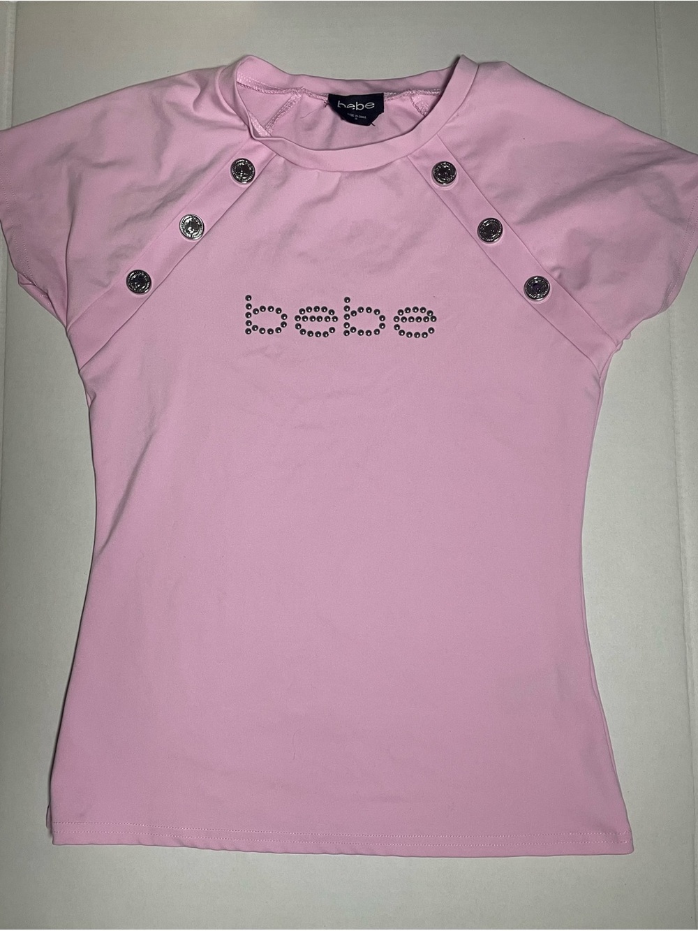 Bebe Vintage 1990s Girls' Pink Logo Studded Tee